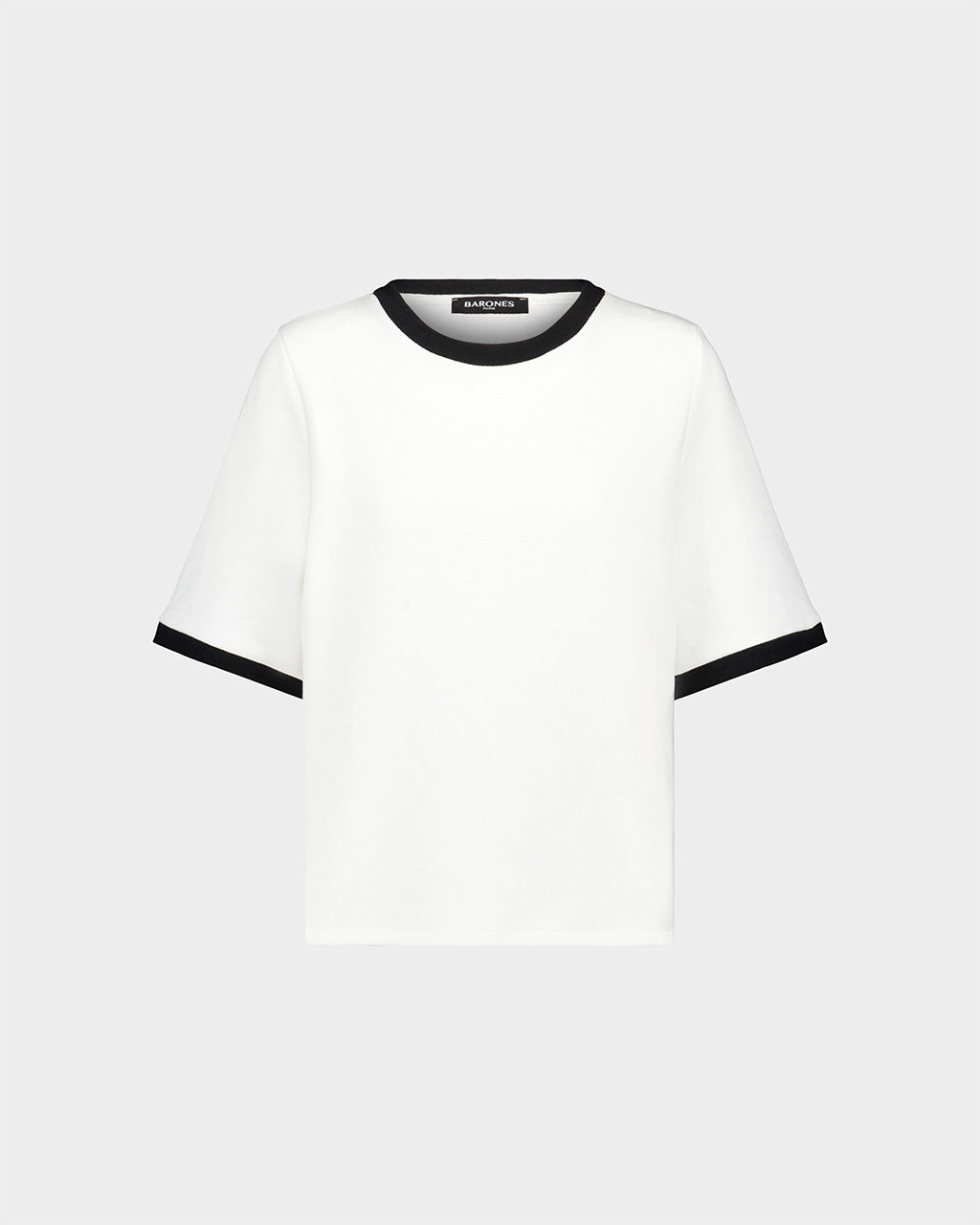 T-shirt Atlas BARONES – coton épais blanc – bord côte noir